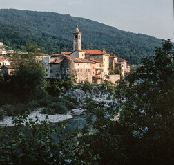 Fototapeta na wymiar Small traditional town in the mountains of Croatia 1983