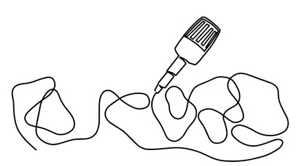Continuous line drawing of vector wired microphone icon thin line for web and mobile. Broadcast or podcast one line for web and mobile. Sound recording concept. Modern minimalistic linear design.