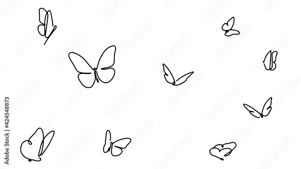 Wall mural butterfly continuous line drawing elements set isolated on white background for logo or decorative e