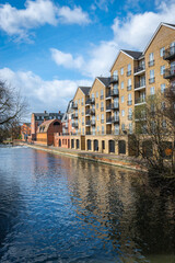 The beautiful view of coastline of the canal in Reading in England.