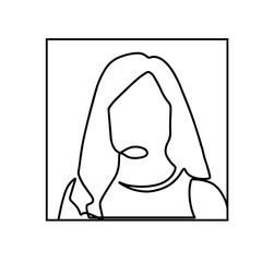 Profile picture icon one line illustration. Female profile logo. Continuous line drawing of a woman face. Vector illustration.