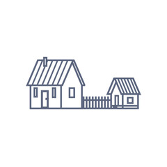 Cottage line icon - village house or wooden cabin in linear style on white background. Vector illustration.