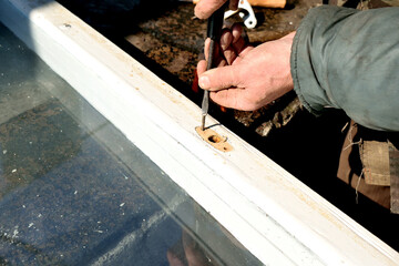 home workshop, window repair, close-up