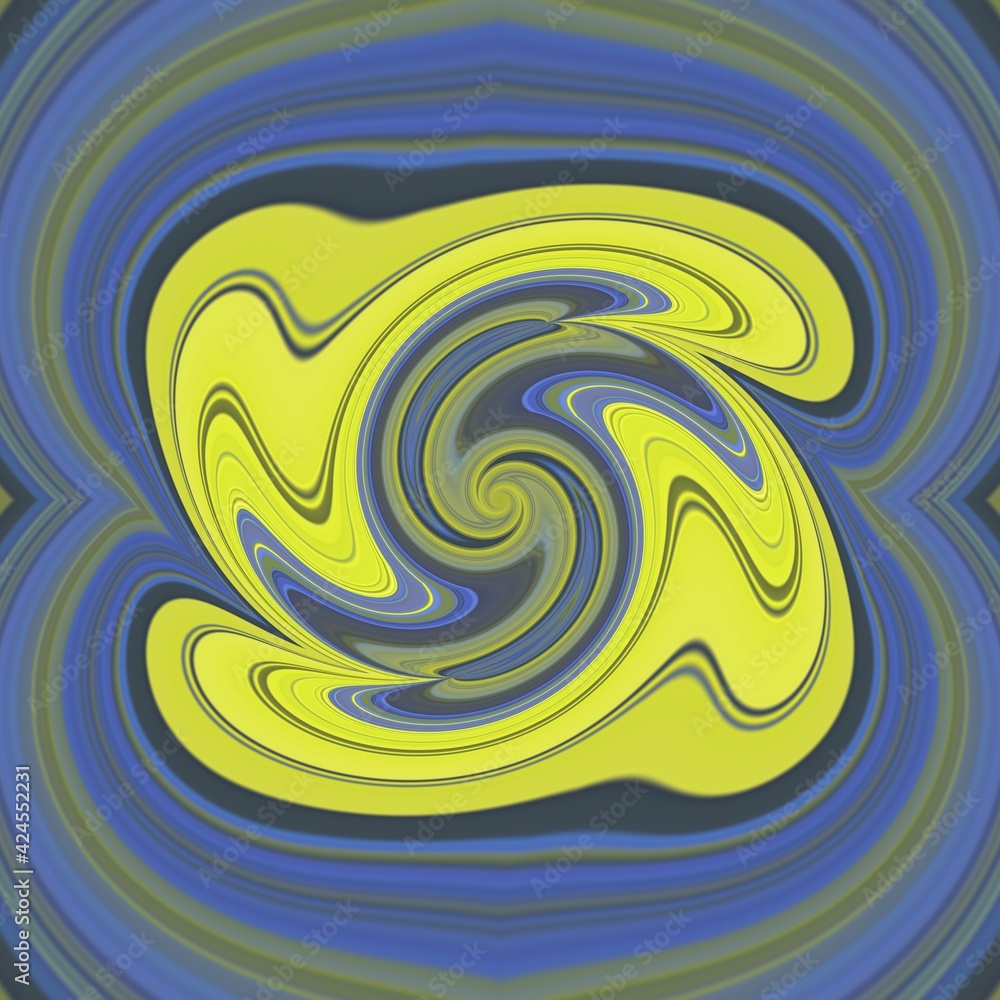 Poster geometric nested square patterned design in shades of blue and yellow on a black background