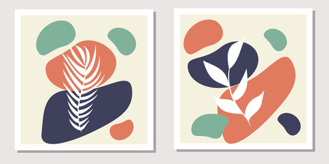  Abstract background, set of two postcard with a branch and colorful spots.