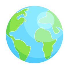 The globe is colored, the earth is in a flat style isolated on a white background