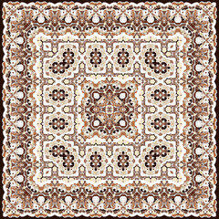 Ancient Arabic square pattern. Colored Persian ornament for fabric design, interior decoration, textile scarf, carpet. - 424554224