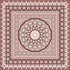 Ancient Arabic square pattern. Colored Persian ornament for fabric design, interior decoration, textile scarf, carpet. - 424554671