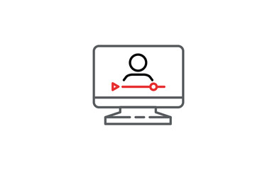 Video conference icon. People on computer screen. Home office. Digital communication. Internet teaching media.