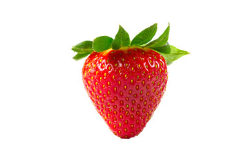 Single Greece strawberry isolated on a white background. Fresh organic ripe Spain strawbery