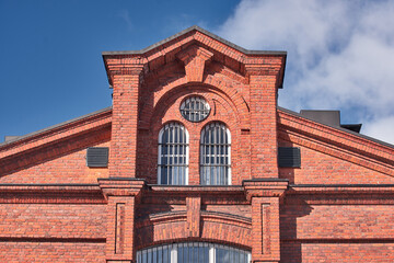 The classic European architecture of the 19th century, the red brick building of the prison, Helsinki, Finland.