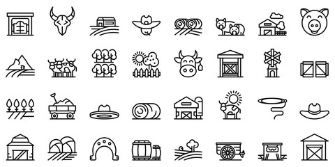Ranch icons set. Outline set of ranch vector icons for web design isolated on white background