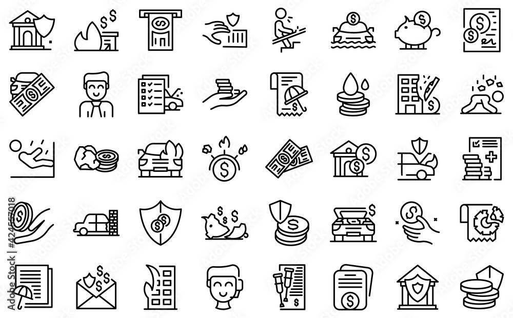 Poster compensation icons set. outline set of compensation vector icons for web design isolated on white ba