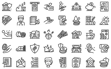 Compensation icons set. Outline set of compensation vector icons for web design isolated on white background