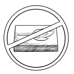 Safety match. Hand drawn matches box illustration. Safety match. Flat design style. Isolated sketch object on white background. Vintage icon.stop fire. danger. crossed out. ban