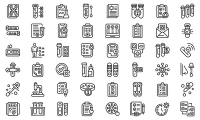 Test result icons set. Outline set of test result vector icons for web design isolated on white background