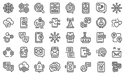 Fototapeta na wymiar Messaging network icons set. Outline set of messaging network vector icons for web design isolated on white background