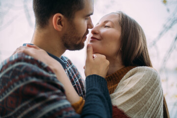 Portrait of a loving couple on a date. Close-up.