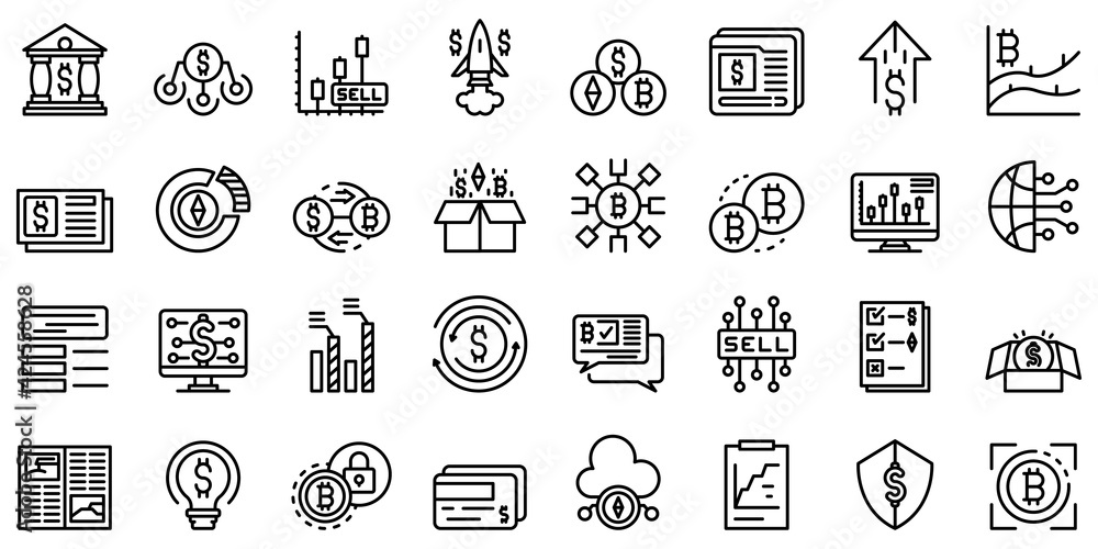 Poster emerging market icons set. outline set of emerging market vector icons for web design isolated on wh