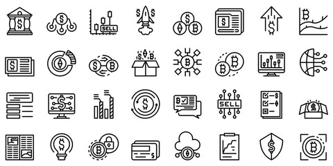 Emerging market icons set. Outline set of emerging market vector icons for web design isolated on white background
