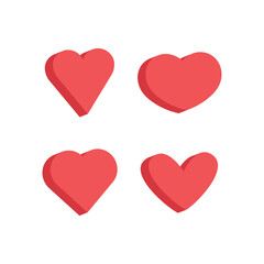 Heart flat 3d icon collection. Red hearts vector isometric illustrations.