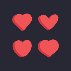 Heart flat 3d icon collection. Red hearts vector isometric illustrations.