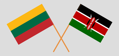 Crossed flags of Lithuania and Kenya. Official colors. Correct proportion