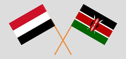 Crossed flags of Yemen and Kenya. Official colors. Correct proportion