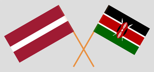 Crossed flags of Latvia and Kenya. Official colors. Correct proportion