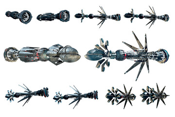 Collage of spaceship instances isolated on white