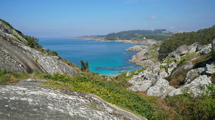 Fototapeta na wymiar Coastal landscape in Galicia near Aldan, Spain, Atlantic ocean, Cangas, Pontevedra province