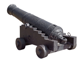 Old ship cannon on white background