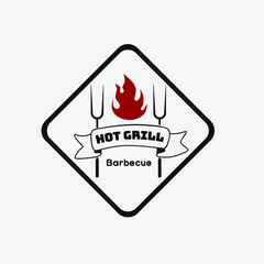 Vintage Retro Barbeque Grill, BBQ vector logo template