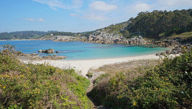 Secluded beach in Galicia, Spain, Atlantic ocean, Pontevedra province, Cangas, Praia Da Lagoelas
