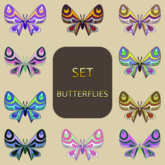 Set of multicolored butterflies. Vector illustration.
