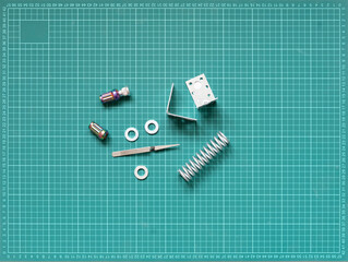 metal engineering spare parts details  flat lay, tools and equipment project