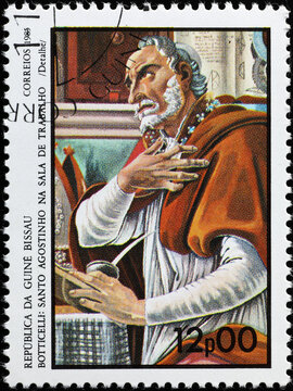 Augustine painted by Botticelli on postage stamp