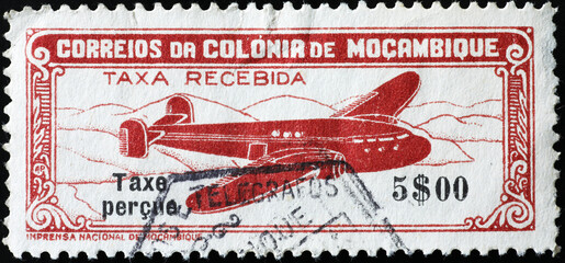 Vintage airmail postage stamp from Mozambique