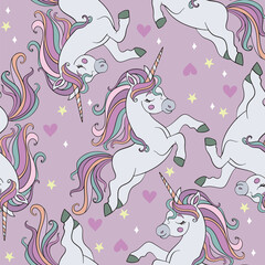 Seamless vector pattern with beauty unicorns white