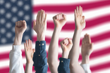 people vote with raised hands in usa country