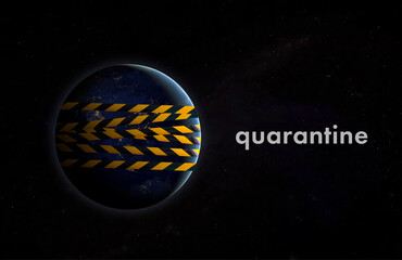 planet earth behind the black and yellow line, quarantine, covid-19 pandemy, elements of this image furnished by nasa