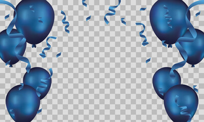 blue balloons, vector illustration. Celebration transparent background template