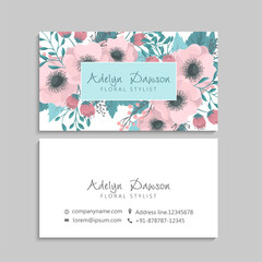 Flower business cards pink flowers
