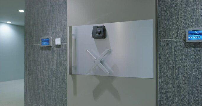 Safe in bank with protective technology and heavy metal doors 