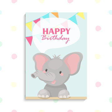 kid happy birthday card design. with baby elelphant