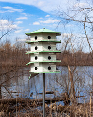 A beautiful bird house in the forest