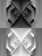 monochrome futuristic designs and patterns on a black and white background