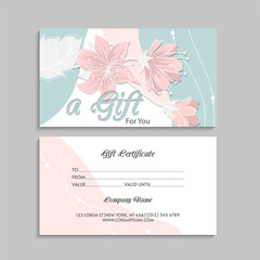 Set of colorful gift cards template. Modern style vector illustration of flowers for saloon, gallery, spa, shop. Gift voucher