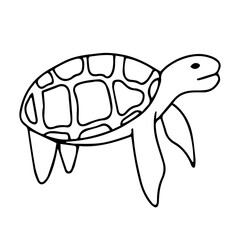 Doodle sea turtle, great design for any purposes. Outline symbol. Drawing style with black doodle sea turtle for wallpaper design, coloring book, tropical, nautical element.