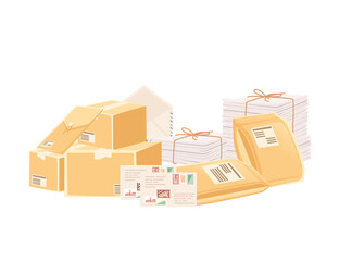 Stack cardboard and paper postal correspondence vector illustration on white background